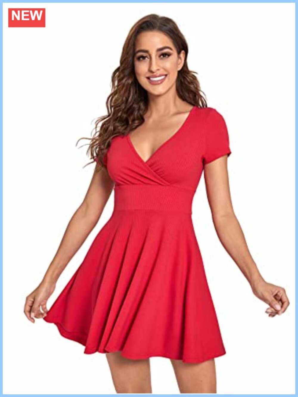 A-Line V-Neck Short Sleeve Fit and Flare Party Dress Wrap High Waist Stretch
